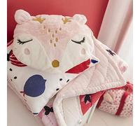 CATIMINI - Couverture Plaid Enfant Kawaii Petit Cerf, Micro Polaire, Tout Doux 100% Coton, Rose Et Blanc