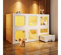 Catio Grand enclos d'intérieur pour chat à 2 niveaux avec fenêtres transparentes et verrous à bouton et tiroir à litière Jaune 70 x 45 x 105 cm