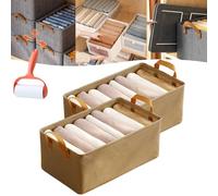 Cation Multi-Functional Folding Wardrobe, Pickelect Storage Boxes, Foldable Wardrobe Storage Box, Large Wardrobes Clothes Drawer Organizer Closet with Handle for Various Bedding/Toys (2Pcs Khaki)