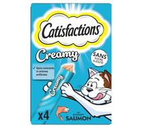 CATISFACTIONS - Friandises Crémeuses Saveur Saumon pour Chat Adulte, Goût Fondant (Boîte de 4) - Le lot de 4