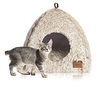 CATISM Chat Lit Coussin avec Oreiller Doux lit de Chat Panier Lit Lavable en Tissu Peluche Couffin Chien Beige (40 x 40 x 37 cm)