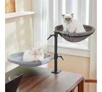 CATISM Lit de Bureau pour Chat Rotation de 360° et Hauteur réglable Lit pour Chat avec 4 Tapis remplaçables Hiver/été Hamac pour Votre Bureau 42 * 42cm Jusqu'à 18kg