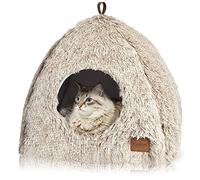 CATISM Lit pour Chat de qualité supérieure - Abri Chaud pour Chat avec Oreiller Doux Amovible et Lavable (40 x 40 x 37 cm) - Lit Confortable en Forme de Pyramide-Café