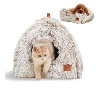CATISM Lit pour Chat D'intérieur Dôme Doux 2 en 1 Pliable Fond Antidérapant avec Coussin Rembourré Lavable (45 x 45 x 45 cm) - Lit Apaisant et Moelleux pour Chatons et Petits Chiens-Marron