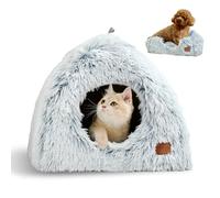 CATISM Lit pour Chat D'intérieur Dôme Doux 2 en 1 Pliable Fond Antidérapant avec Coussin Rembourré Lavable (45 x 45 x 45 cm) - Lit Apaisant et Moelleux pour Chatons et Petits Chiens-Gris