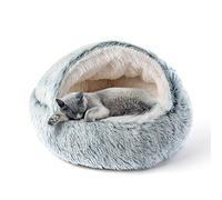 CATISM Lit pour Chat, Maison de Beignet en Peluche à Capuchon, Coussin Doux et Confortable Gris (50X50cm)