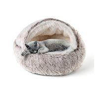 CATISM Lit pour Chat, Maison de lit de Chat de Beignet en Peluche à Capuchon, Coussin Chat Doux et Confortable Curry (50X50cm)