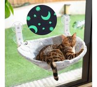 CATISM Pliable Hamac Chat Fenetre avec Étoiles et Lune Lumineuses, Chaise Longue de Fenêtre pour Chats Places de Fenêtre avec Ventouses Puissantes, Tissu Lavable, Hamac pour Chat (50 x 36.5 cm)