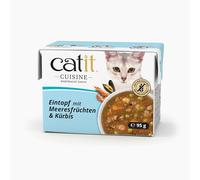 Catit Cuisine Pâtée pour Chats, Ragoût aux Fruits de Mer et à la Citrouille, Complément Alimentaire, 95 g, sans Céréales, Haute Teneur en Poisson (Lot de 6)