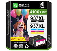 CATJOY 937 XL 937e Lot de 4 Cartouches d'encre pour HP 937 Multipack 937XL compatibles avec HP Officejet Pro 9720 9730 9120b 9110b 9720b 9130b 9117b (Noir, Cyan, Magenta, Jaune, avec puces)
