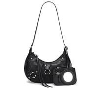 CATMICOO Sac à bandoulière Y2K : joli sac à main punk des années 90 sous les bras, Noir avec longue sangle, Small