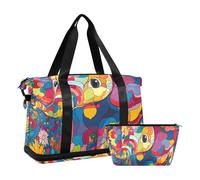 Catone Lot de 2 sacs de voyage avec trousse de toilette Motif éléphant, Éléphant Catone de couleur cool, 1 size