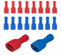 CATOR 100 cosses electriques a sertir bornes de câble femelles à déconnexion rapide entièrement isolées en vinyle 6,3 x 0,8 mm pour 1,5-2,5 mm² (16-14 AWG) Bleu, pour 0,5-1,5 mm² (22-16 AWG) Rouge