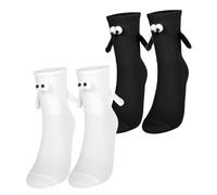 CATOR 2 Paires de Chaussettes Aimantées Funny Holding Hands Socks, Big Eyes Magnet Socks pour Amoureux et Amis, Unisexe, Taille Unique