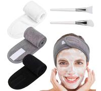CATOR Lot de 2 pinceaux de masque pour le visage, Pinceaux éventail, Cosmétiques, 3 Pcs bandeau cheveux femme maquillage, bandeau maquillage, Bandeau Fermeture Velcro, Réutilisables Pour les soins