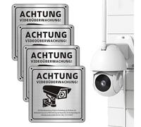 CATOR panneau de vidéosurveillance, 4 pièces Attention panneau de vidéosurveillance propriété privée avec avis DSGVO, 15x15cm, surveillance caméra pour caméra de surveillance ou caméra factice