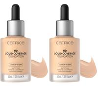 CATRICE HD Liquid Coverage Foundation 008 Fair Beige - Fort pouvoir couvrant sans effet masque - Texture fluide ultra-légère - Fini mat velouté - Maquillage vegan - 30 ml (Lot de 2)