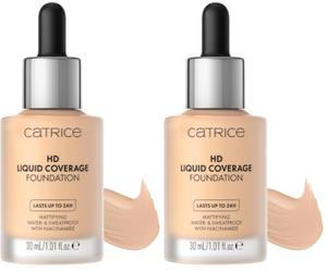 CATRICE HD Liquid Coverage Foundation 008 Fair Beige - Fort pouvoir couvrant sans effet masque - Texture fluide ultra-légère - Fini mat velouté - Maquillage vegan - 30 ml (Lot de 2)