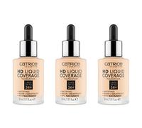 Catrice HD Liquid Coverage Foundation, fond de teint, tient jusqu'à 24 heures, résistant à l'eau et à la transpiration, n°002 Porcelain Beige, nude,sans huile, lot de 3 (3 x 30 ml)