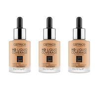 Catrice HD Liquid Coverage - Lot de 3 fonds de teint - N° 034 - Beige moyen - Pour peaux mixtes - Longue durée - Matifiant et adoucissant - Mat - Végan - Sans huile - Imperméable - 3 x 30 ml
