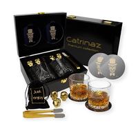 Catrinaz® - Ensemble de verres à whisky de luxe - incl. 2 verres à whisky classiques 300ml - 4 pierres de whisky doré - 2 sous verres - Pinces à glace - Coffret cadeau de luxe - Cadeau unique