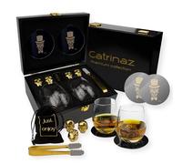 Catrinaz® - Ensemble de whisky de luxe - Set de verres à whisky premium - 2 verres a whisky 350 ml - 4 pierres à whisky doré - 2 sous verres - Pinces à glace -Coffret cadeau de luxe