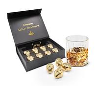 Catrinaz® Pierres de whisky de luxe - Design unique de crâne - Pierres de tequila - Pierres à whisky - Acier inoxydable - Qualité supérieure - 8 pièces - Couleur or - Barre de glace - Sac de rangement