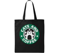 Cats and Coffee Sac fourre-tout en coton écologique naturel Noir, Noir , Taille unique