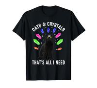 Cats and Crystals That's All I Neee Aesthetic Black Cat T-Shirt