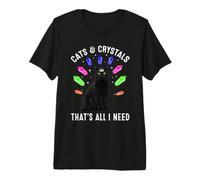 Cats and Crystals That's All I Neee Aesthetic Black Cat T-Shirt Haut de Gamme