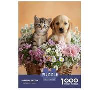 Cats and Dogs Playing in The Flowers Puzzle 1000 Pièces Educa Jouet en Bois Divertissement Créatif De l'art De La Décoration Jeu Éducatif Challenge Toy pour Adultes Et Enfants À Partir De 12 Ans 70x5