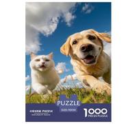 Cats and Dogs Playing in The Flowers Puzzle 1000 Pièces Educa Jouet en Bois Divertissement Créatif Décoration Intérieure Jeu Éducatif Challenge Toy pour Adultes Et Enfants À Partir De 12 Ans 70x50cm/
