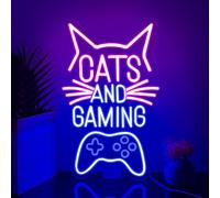 Cats and Gaming Panneau Néon, Panneaux de Lumière Néon Gaming Cat pour la Décoration Murale de la Salle de Jeux, de la Chambre à Coucher Cadeau d'Anniversaire pour les Enfants, Garçons et Filles