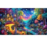 Cats-and-Heart-Shaped-Trees-in-Dreamy-Starry-Sky Puzzle pour Adultes et Enfants 1000 pièces Papier recyclé Puzzle Jeux éducatifs pour activité Maison & Cadeau Amusant 70x50/1000 pièces