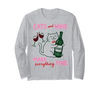 Cats and Wine Make Everything Fine Funny Cat Mom Manche Longue