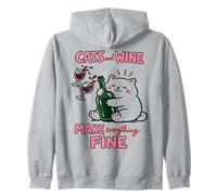 Cats and Wine Make Everything Fine Funny Cat Mom Sweat à Capuche