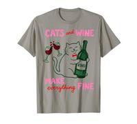 Cats and Wine Make Everything Fine Funny Cat Mom T-Shirt