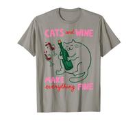 Cats and Wine Make Everything Fine Funny Cat Mom T-Shirt