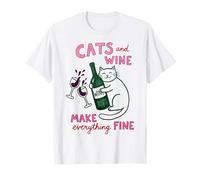Cats and Wine Make Everything Fine Funny Cat Mom T-Shirt