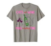 Cats and Wine Make Everything Fine Funny Cat Mom T-Shirt