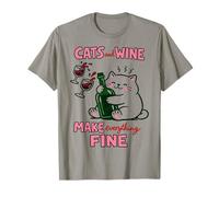 Cats and Wine Make Everything Fine Funny Cat Mom T-Shirt