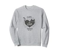 Cats are Love enveloppé dans de la Fourrure - Adorable Amoureux des Animaux Sweatshirt, Unisexe pour Adultes, Gris Chiné, S
