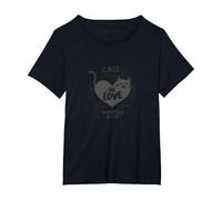 Cats are Love enveloppé dans de la Fourrure - Adorable Amoureux des Animaux T-Shirt, Femme Grandes Tailles, Noir, 1X