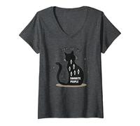 Cats are My Favorite People - Amoureux des félins T-Shirt avec Col en V, Femme, Chiné Foncé, S