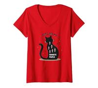Cats are My Favorite People - Amoureux des félins T-Shirt avec Col en V, Femme, Rouge, M