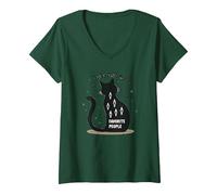 Cats are My Favorite People - Amoureux des félins T-Shirt avec Col en V, Femme, Vert Forêt, S