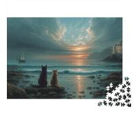 Cats at Sunset Beach 100% Recycled Cardboard Cats on Sunset Coast 1000Pc Jigsaw Puzzle Adults Fun Activity for Rainy Days 52x38cm/1000pcs