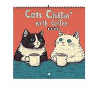 Cats Calendar 2025, Coffee-Themed Wall Calendar, Monthly Cat Planner, Spiral-Bound Organizer, 2025 Wall Calendar, Cat-Themed Organizer, 21.5x21.5cm Wall Planner for Home, School, Dormitory