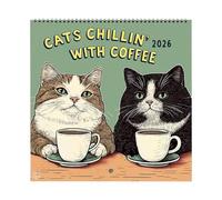 Cats Chillin' With Tea Calendar 2026 | Calendrier mural à thème de chaton 12 mois, cadeau drôle 2026 pour amateur de chat et de thé, planificateur d'art hilarant pour la maison (A)