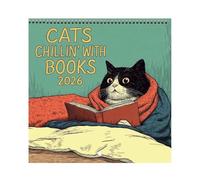 Cats Chillin' With Tea Calendar 2026 | Calendrier mural à thème de chaton 12 mois, cadeau drôle 2026 pour amateur de chat et de thé, planificateur d'art hilarant pour la maison (B)